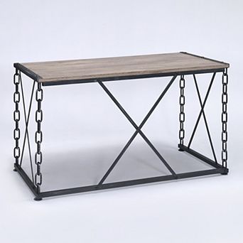 GOODSILO Rustic Oak Finish Industrial Style Writing Desk with Metal Chain Base