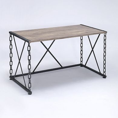 GOODSILO Rustic Oak Finish Industrial Style Writing Desk with Metal Chain Base