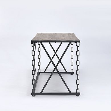 GOODSILO Rustic Oak Finish Industrial Style Writing Desk with Metal Chain Base