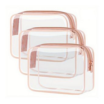 3 pc Clear Travel Toiletry Bag Set with Zipper Closure and Waterproof PVC Design 7.8x6x2.5IN