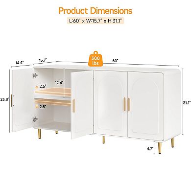 60" Sideboard Cabinet with Adjustable Shelves for Kitchen, Dining, and Living Rooms