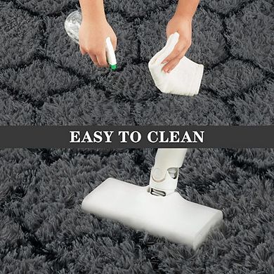 4x6 Grey Black Shag Rug, Soft Fluffy Non-Slip Area Rug, Machine Washable