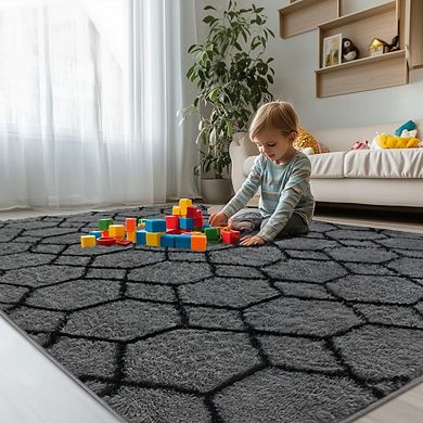 4x6 Grey Black Shag Rug, Soft Fluffy Non-Slip Area Rug, Machine Washable