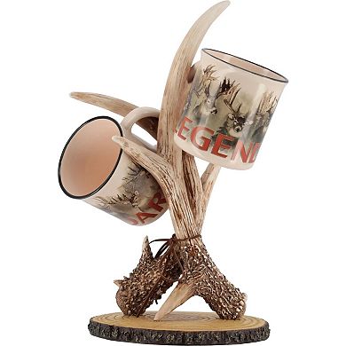 Legendary Whitetails Faux Deer Antler Rack Coffee Cup Stand With Two Ceramic Coffee Mug Set