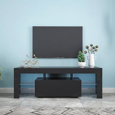 GOODSILO Entertainment TV Stand with LED Lighting Modern TV Cabinet Large TV Base
