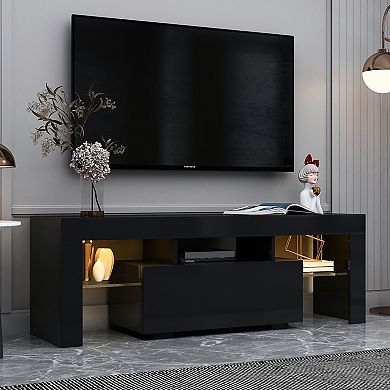 GOODSILO Entertainment TV Stand with LED Lighting Modern TV Cabinet Large TV Base