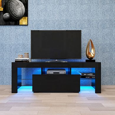 GOODSILO Entertainment TV Stand with LED Lighting Modern TV Cabinet Large TV Base