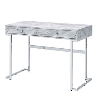GOODSILO Modern Writing Desk with Printed Faux Marble Top and Chrome Frame