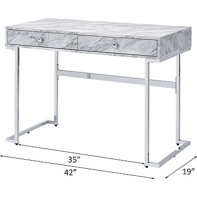 GOODSILO Modern Writing Desk with Printed Faux Marble Top and Chrome Frame