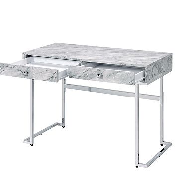GOODSILO Modern Writing Desk with Printed Faux Marble Top and Chrome Frame
