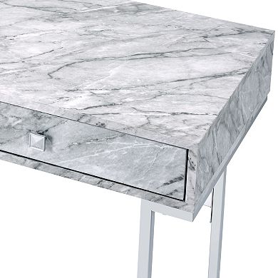 GOODSILO Modern Writing Desk with Printed Faux Marble Top and Chrome Frame
