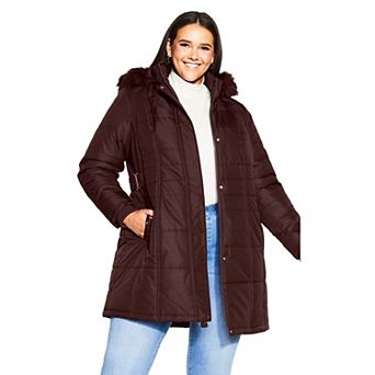 Avenue Women's Plus Size Side Belt Puffer Coat