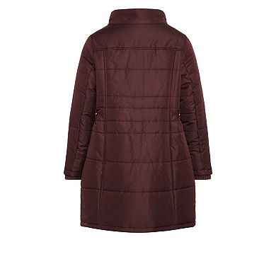 Avenue Women's Plus Size Side Belt Puffer Coat