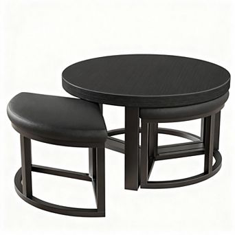 30" Round Coffee Table with PU Padded Stools - Space-saving, Easy Assembly, Sturdy