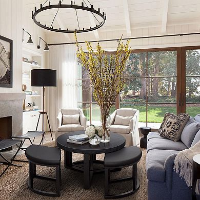 30" Round Coffee Table with PU Padded Stools - Space-saving, Easy Assembly, Sturdy