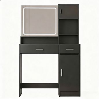 3-Color LED Light Vanity Desk with Storage for Makeup and Skincare