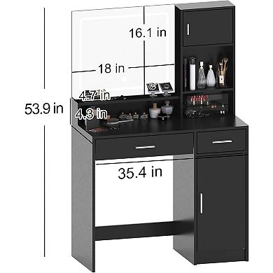 3-Color LED Light Vanity Desk with Storage for Makeup and Skincare