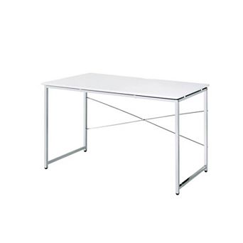 GOODSILO Modern Writing Desk with Chrome Metal Frame and White Finish