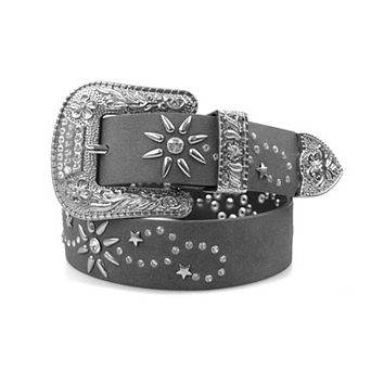 AGP PARIS Black Designer Belt with Embossed Buckle