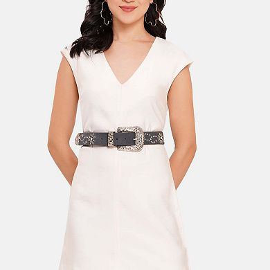 AGP PARIS Black Designer Belt with Embossed Buckle