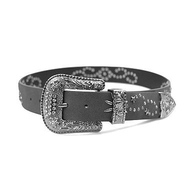 AGP PARIS Black Designer Belt with Embossed Buckle