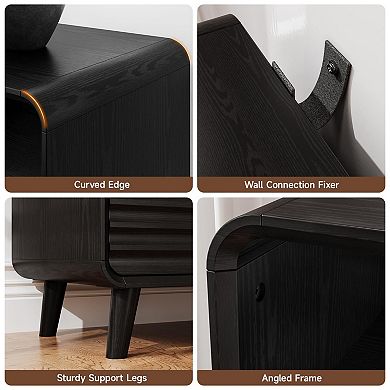 58" Curved Sideboard with Wave Doors, Adjustable Shelves, & Multiple Storage