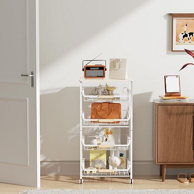 5-Layer Kitchen Storage Rack, Metal & Wood, Stackable, Pull-Out Baskets, Multipurpose