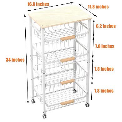 5-Layer Kitchen Storage Rack, Metal & Wood, Stackable, Pull-Out Baskets, Multipurpose