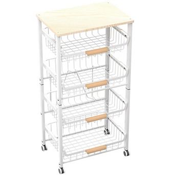 5-Layer Kitchen Storage Rack, Metal & Wood, Stackable, Pull-Out Baskets, Multipurpose