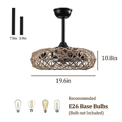 ELEMENT ACE Reversible DC Motor Woven Rope Ceiling Fan with Dimmable Lighting