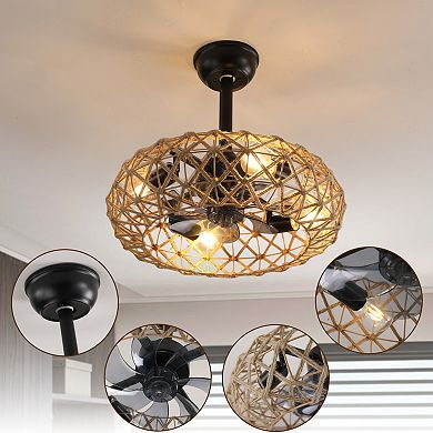 ELEMENT ACE Reversible DC Motor Woven Rope Ceiling Fan with Dimmable Lighting