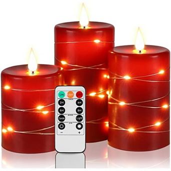 Great Ambitions Red Flameless Candle with Remote Control and Timer,Flickering Battery Operated