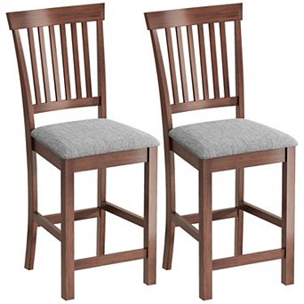 HOMCOM Bar Stools Set of 2, Modern Upholstered Barstools, Gray and Brown