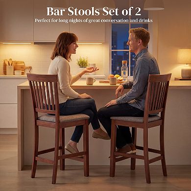 HOMCOM Bar Stools Set of 2, Modern Upholstered Barstools, Gray and Brown
