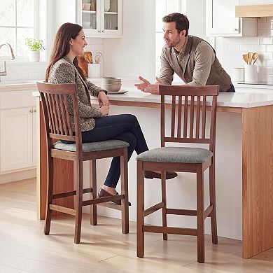 HOMCOM Bar Stools Set of 2, Modern Upholstered Barstools, Gray and Brown