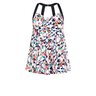 Avenue Women's Plus Size Hi Back Print Swim Dress