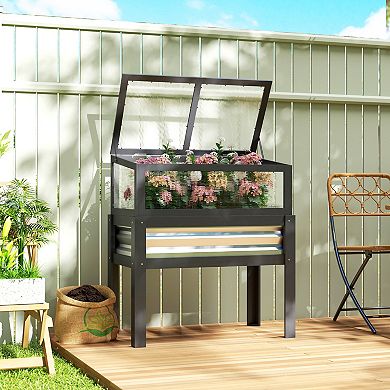 Outsunny Raised Garden Bed with Mini Greenhouse