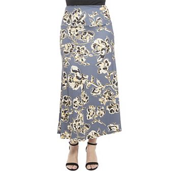Women's 24Seven Comfort Apparel Floral Elastic Waist A-Line Maxi Skirt