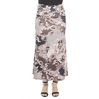Women's 24Seven Comfort Apparel Paisley Elastic Waist A-Line Maxi Skirt