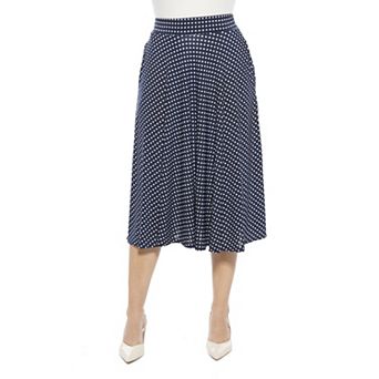 Women's 24Seven Comfort Apparel Polka Dot Elastic Waist Pocket A-Line Midi Skirt