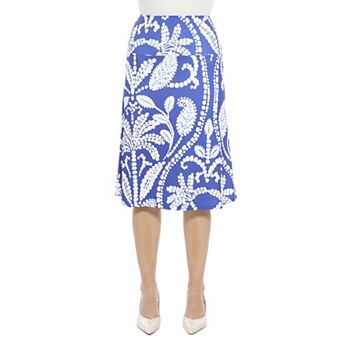 Women's 24Seven Comfort Apparel Paisley Elastic Waist A-Line Skirt