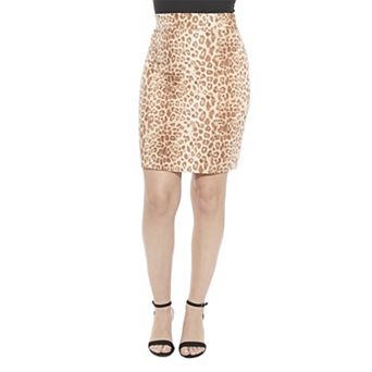 Women's 24Seven Comfort Apparel Cheetah Elastic Waist Pencil Skirt