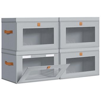 4-Pack Fabric Storage Bins with PVC Window & Handles for Organizing