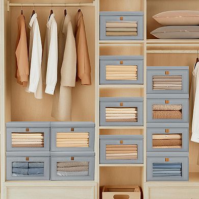 4-Pack Fabric Storage Bins with PVC Window & Handles for Organizing