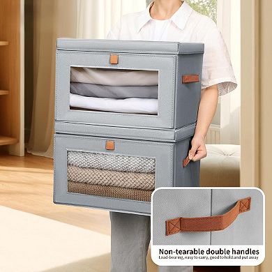 4-Pack Fabric Storage Bins with PVC Window & Handles for Organizing