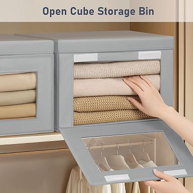 4-Pack Fabric Storage Bins with PVC Window & Handles for Organizing