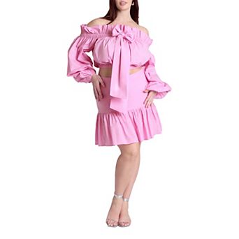 ELOQUII Women's Plus Size Full Poplin Mini Skirt