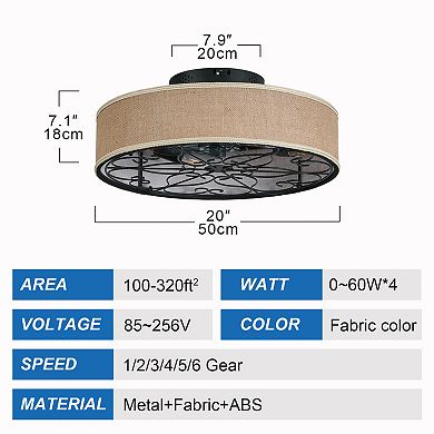 ELEMENT ACE Flush Mount Caged Ceiling Fan with Integrated LED Light and Remote Control