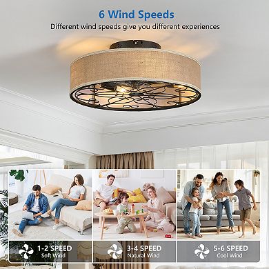 ELEMENT ACE Flush Mount Caged Ceiling Fan with Integrated LED Light and Remote Control