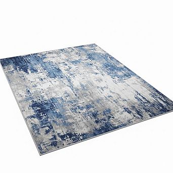 5x7 Soft Washable Area Rug, Non-Slip Modern Abstract Blue Grey Navy